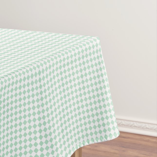 Cool Mint Green White Chequered Pattern Retro Chic Tablecloth (In Situ)