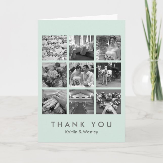 Cool mint grid collage 9 photos memories thank you card (Front)