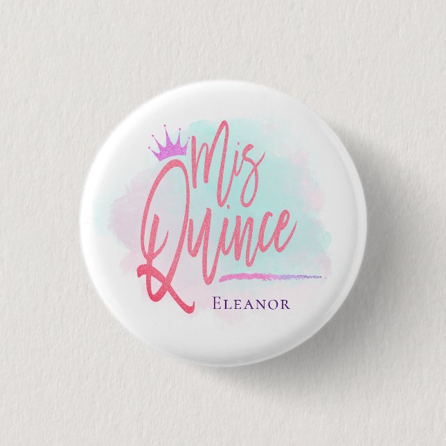 Cool Mis Quince Blush Pink Script Name 1 Inch Round Button (Front)