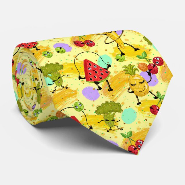 Cool mixed fruit and vegetables tiled pattern tie (Rolled)