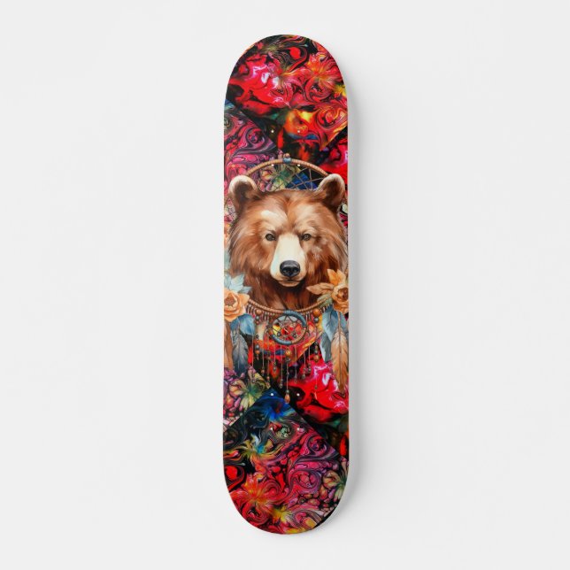 Cool Mixed Media Colourful Bear Pattern Skateboard (Front)