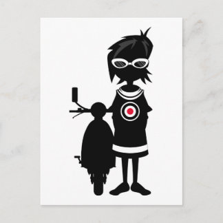 Cool Mod Girl and Scooter in Silhouette Postcard