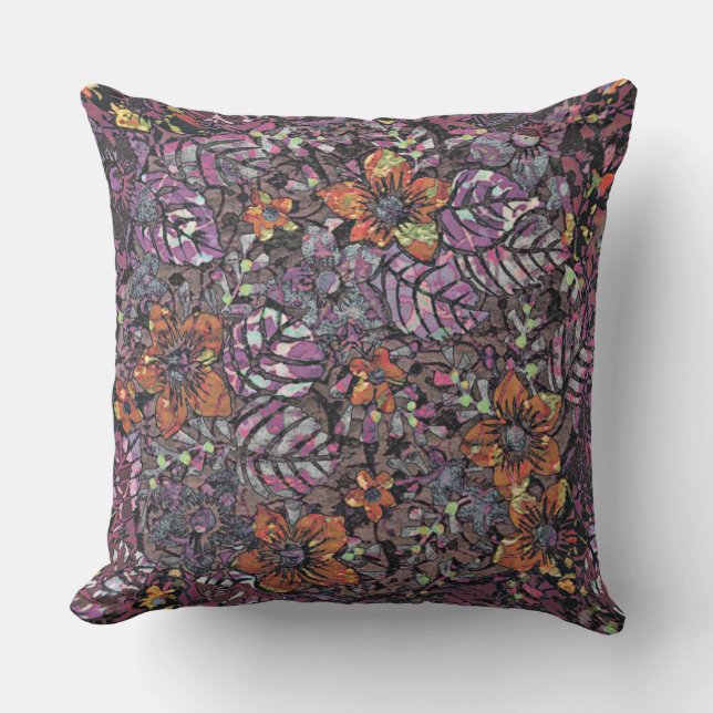 Cool modern Abstract Flowers Pattern art Throw Pillow (Front)