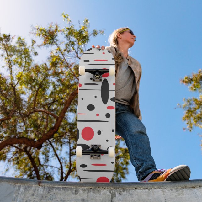 Cool Modern Abstract Geometric Red Black Skateboard (Outdoor 1)