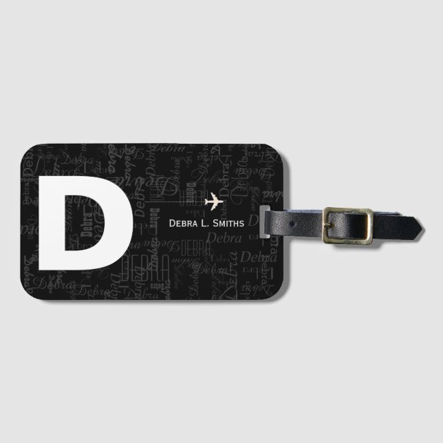 cool, modern and personalized b&w luggage tag (Front Horizontal)