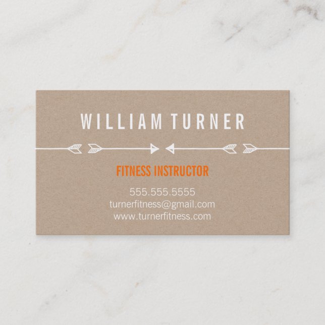 COOL MODERN ARROW simple sketch trendy eco kraft Business Card (Front)