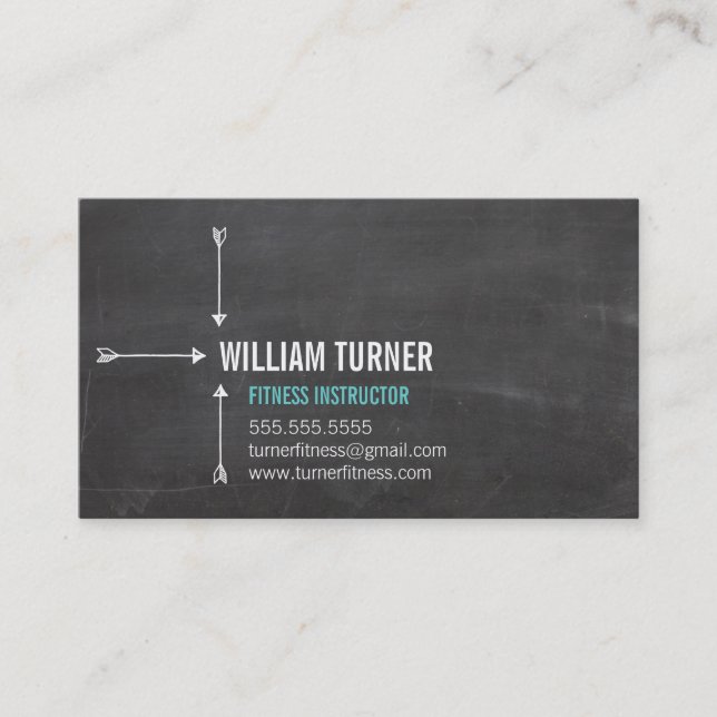 COOL MODERN ARROW simple text trendy chalkboard Business Card (Front)