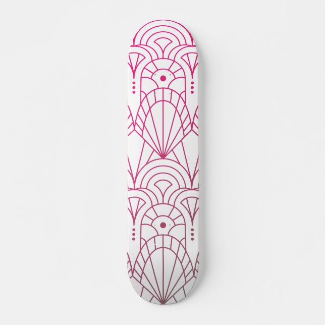 Cool Modern Art Deco Pink White Pattern Skateboard (Front)