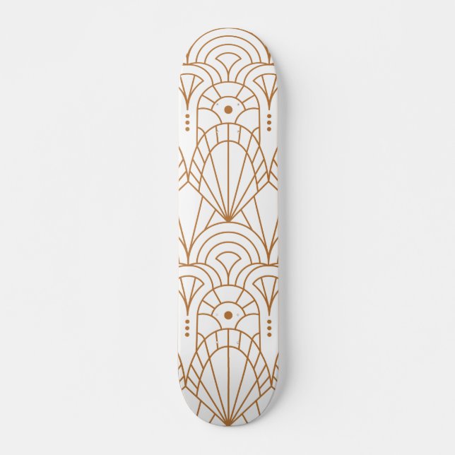 Cool Modern Art Deco Rose Gold White Pattern Skateboard (Front)