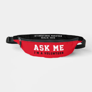 Cool Modern Ask Me Red Black White Volunteer Help Fanny Pack