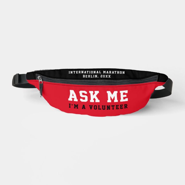 Cool Modern Ask Me Red Black White Volunteer Help Fanny Pack (Front)