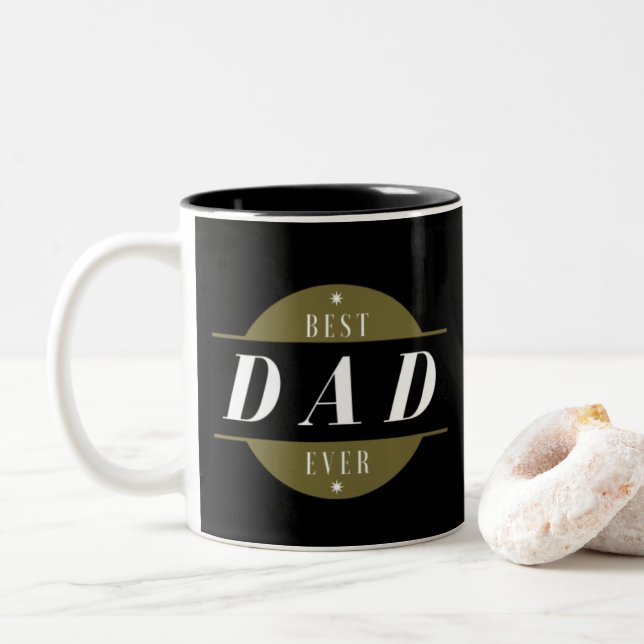 Cool Modern Best DAD Ever Photo Gold Black Two-Tone Coffee Mug (With Donut)