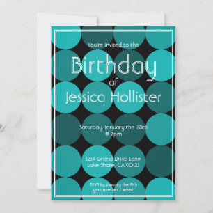 Cool Modern Birthday Invitation   Aqua Blue/Black
