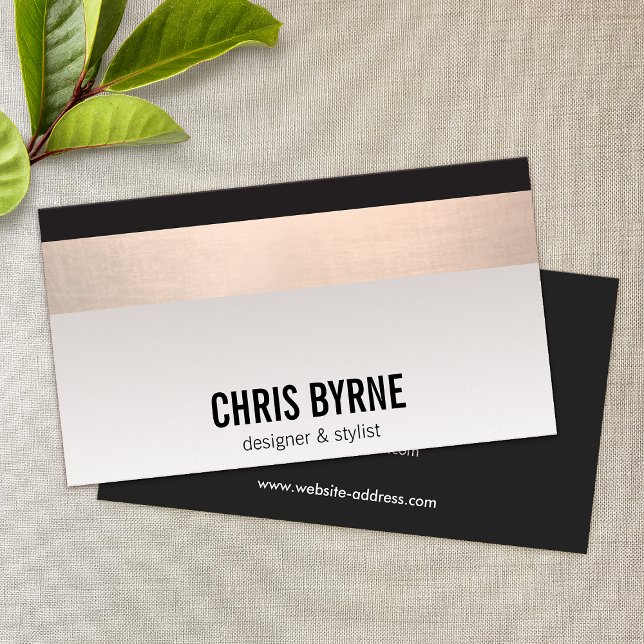 Cool  Modern Black and Copper Rose Gold Stripe Business Card (Creator Uploaded)
