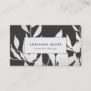Cool Modern Black and White Leaves Business Card