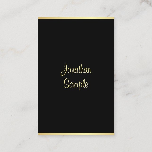 Cool Modern Black Gold Hand Script Personalized Business Card (Front)