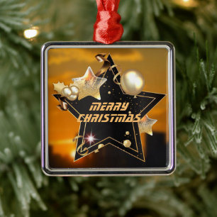 Cool Modern Black Gold Metallic Stars Christmas Metal Ornament