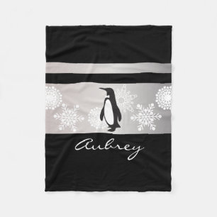 Cool Modern Black Penguin and Snowflakes Fleece Blanket