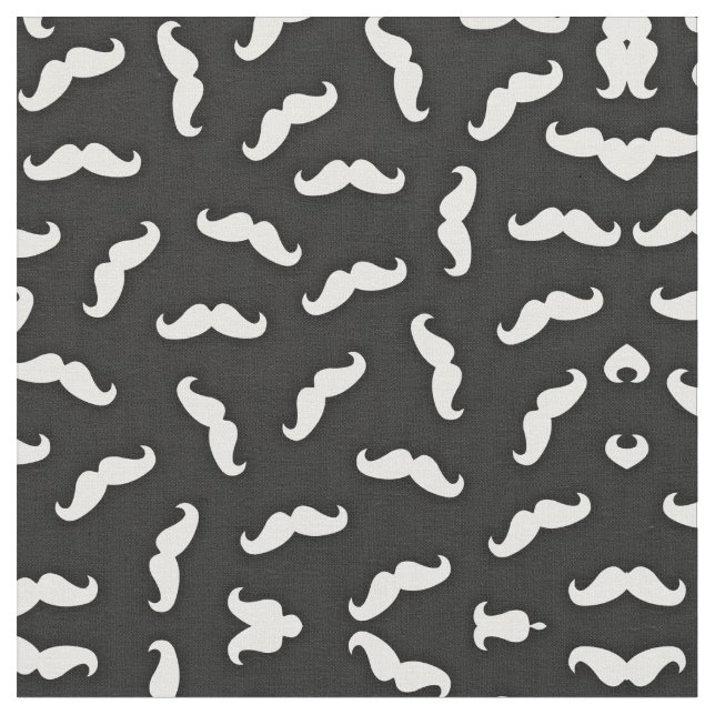 Cool Modern Black White Moustache Pattern Fabric (Close Up)