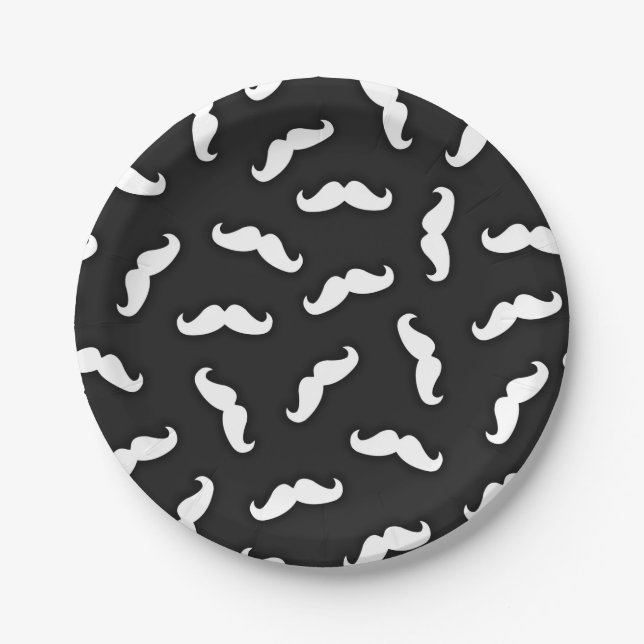 Cool Modern Black White Moustache Pattern Paper Plate (Front)