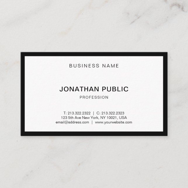 Cool Modern Black White Professional Elegant Plain Business Card (Front)