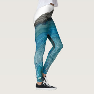 Cool Modern Blue Agate Gemstone Rock with Monogram Leggings