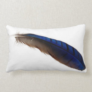 Cool modern blue feather on white lumbar pillow