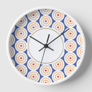 Cool Modern Blue Orange White Concentric Art Clock