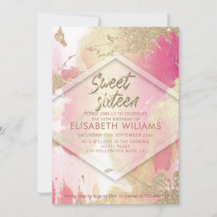 Cool modern blush watercolor wash glittery invitation