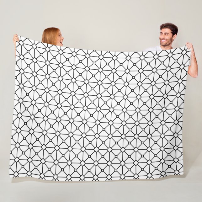 Cool Modern Boho Black and White Pattern Rhombus Fleece Blanket (In Situ)