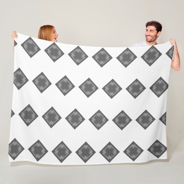 Cool Modern Boho Black and White Pattern Rhombus Fleece Blanket (In Situ)
