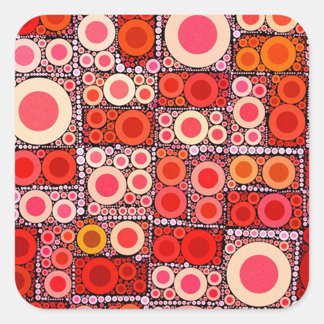 Cool Modern Circle Orange Red Mosaic Tile Square Sticker (Front)