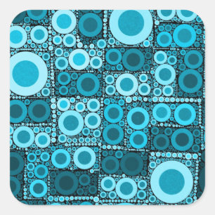 Cool Modern Circles Blue Teal Mosaic Tile Pattern Square Sticker