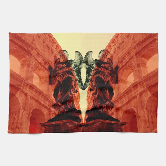 Cool modern collage of historical Rome in red Kitchen Towel (Horizontal)