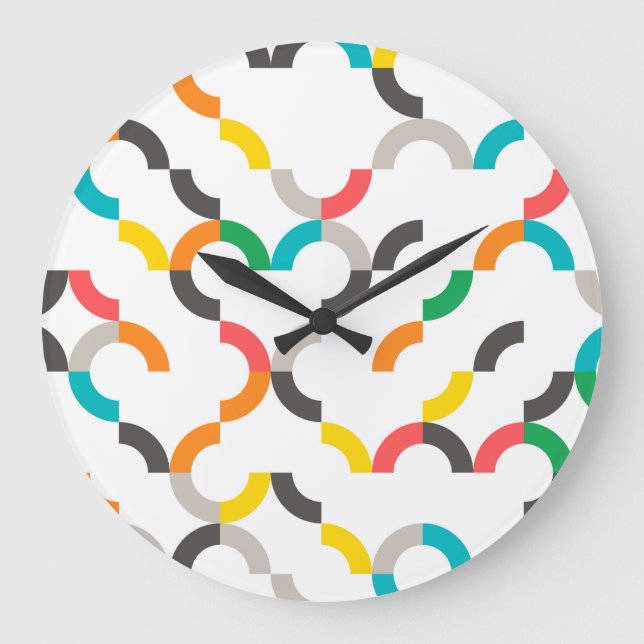 Cool, modern, colourful, trendy circular geometric large clock (Front)