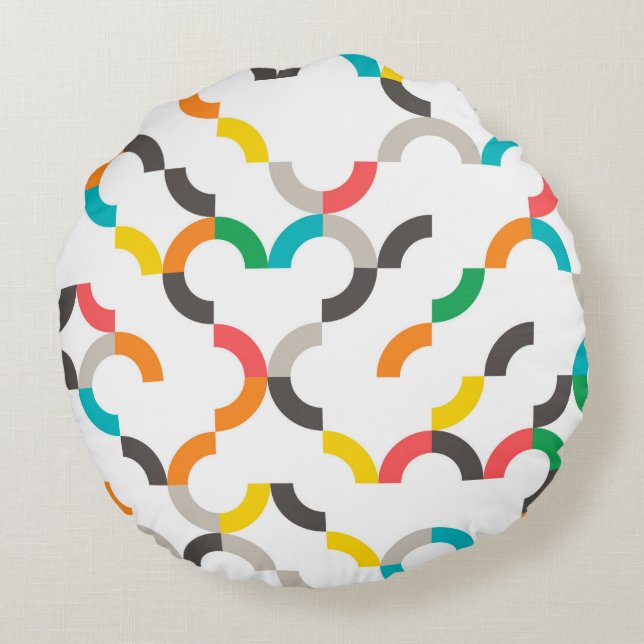 Cool, modern, colourful, trendy circular geometric round pillow (Back)
