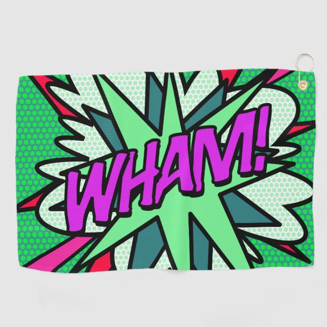 Cool Modern Comic Book WHAM Superhero Golf Towel (Horizontal)