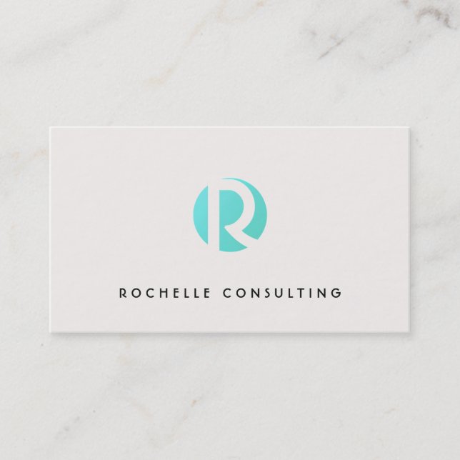 Cool Modern Cream Turquoise Blue Circle Monogram Business Card (Front)