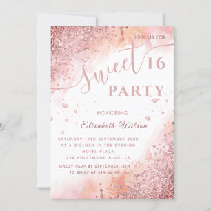 Cool modern diamond luxury rose gold sweet 16 invitation