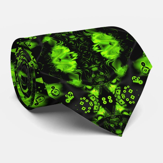 Cool Modern Digital Art Green and Black Tie (Rolled)