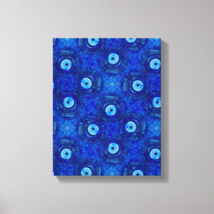 Cool, modern digital art of blue evil eye pattern canvas print