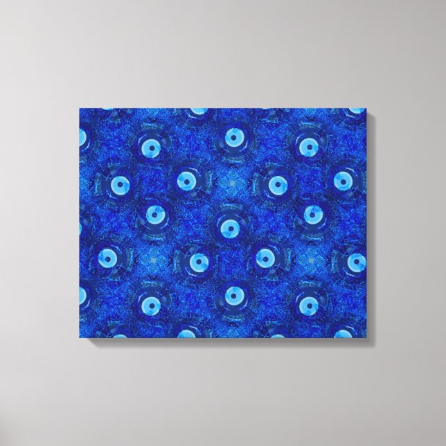 Cool, modern digital art of blue evil eye pattern canvas print (Front)