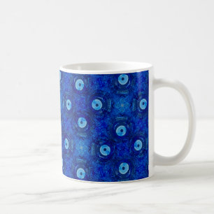 Cool, modern digital art of blue evil eye pattern coffee mug