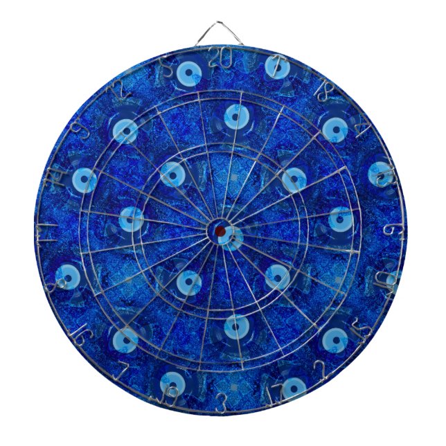 Cool, modern digital art of blue evil eye pattern dartboard (Front)