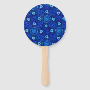 Cool, modern digital art of blue evil eye pattern hand fan
