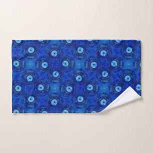 Cool, modern digital art of blue evil eye pattern hand towel