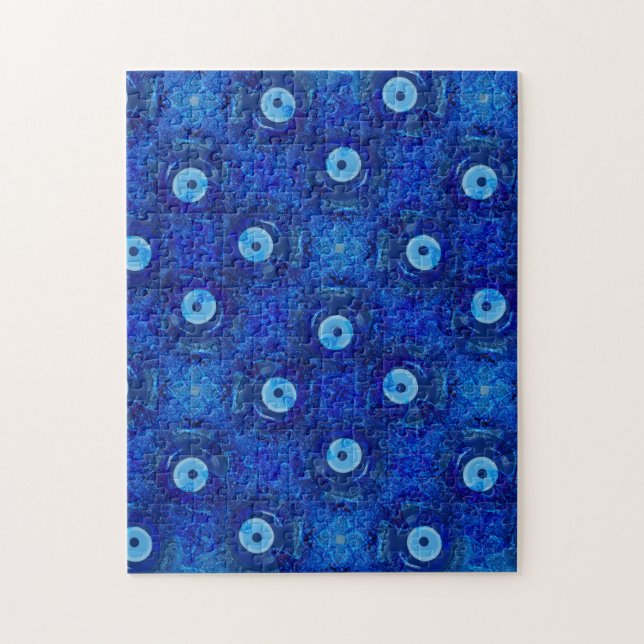 Cool, modern digital art of blue evil eye pattern jigsaw puzzle (Vertical)