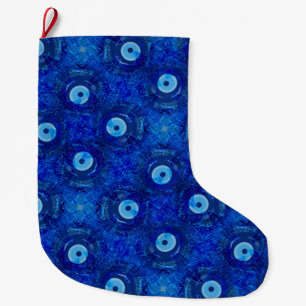 Cool, modern digital art of blue evil eye pattern large christmas stocking