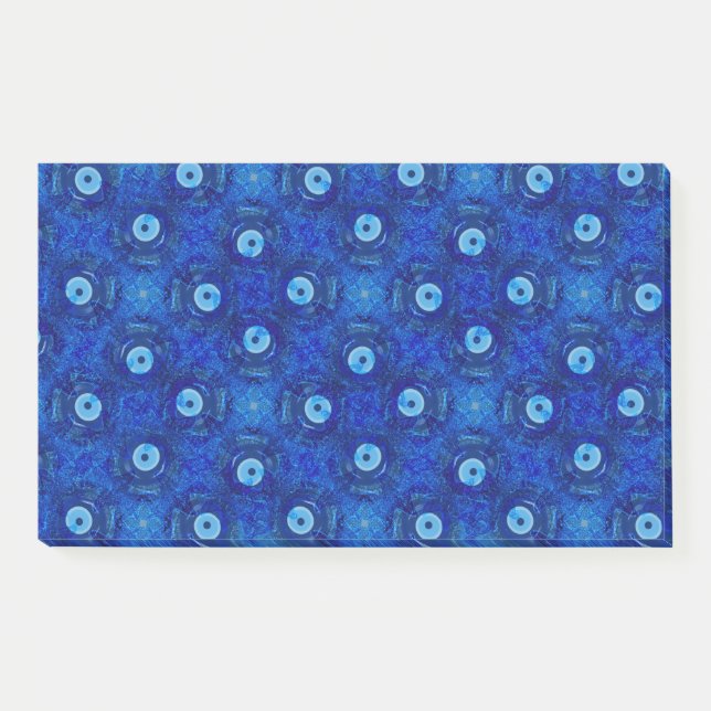 Cool, modern digital art of blue evil eye pattern post-it notes (Front)