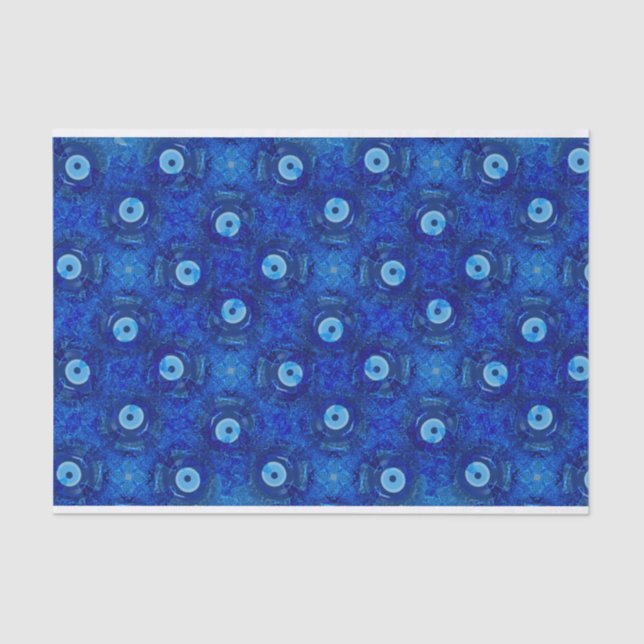 Cool, modern digital art of blue evil eye pattern tissue paper (Front)